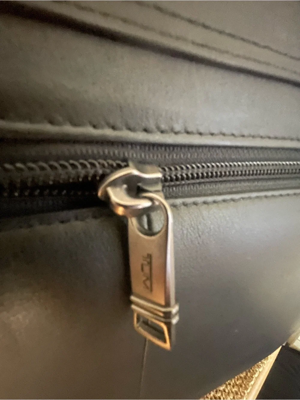 Tumi Black Leather Laptop Briefcase with Front Zip Pockets